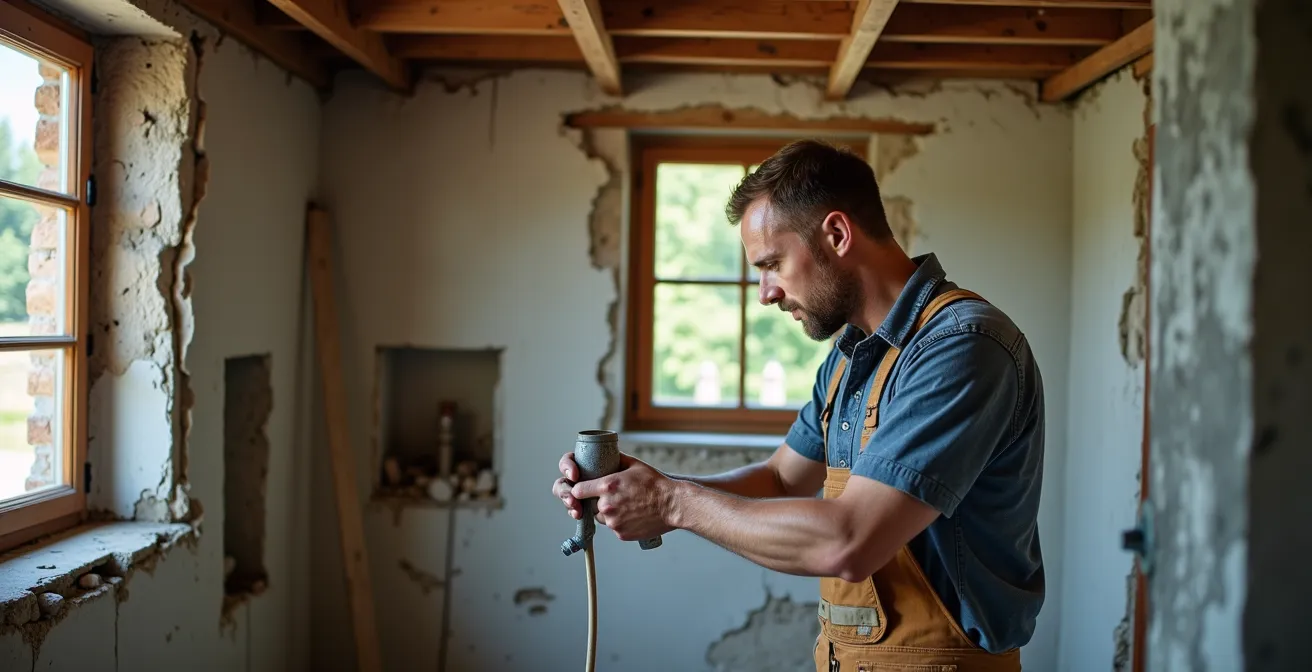 Baustelle eines Badezimmers im Schweizer Altbau während der Renovierung