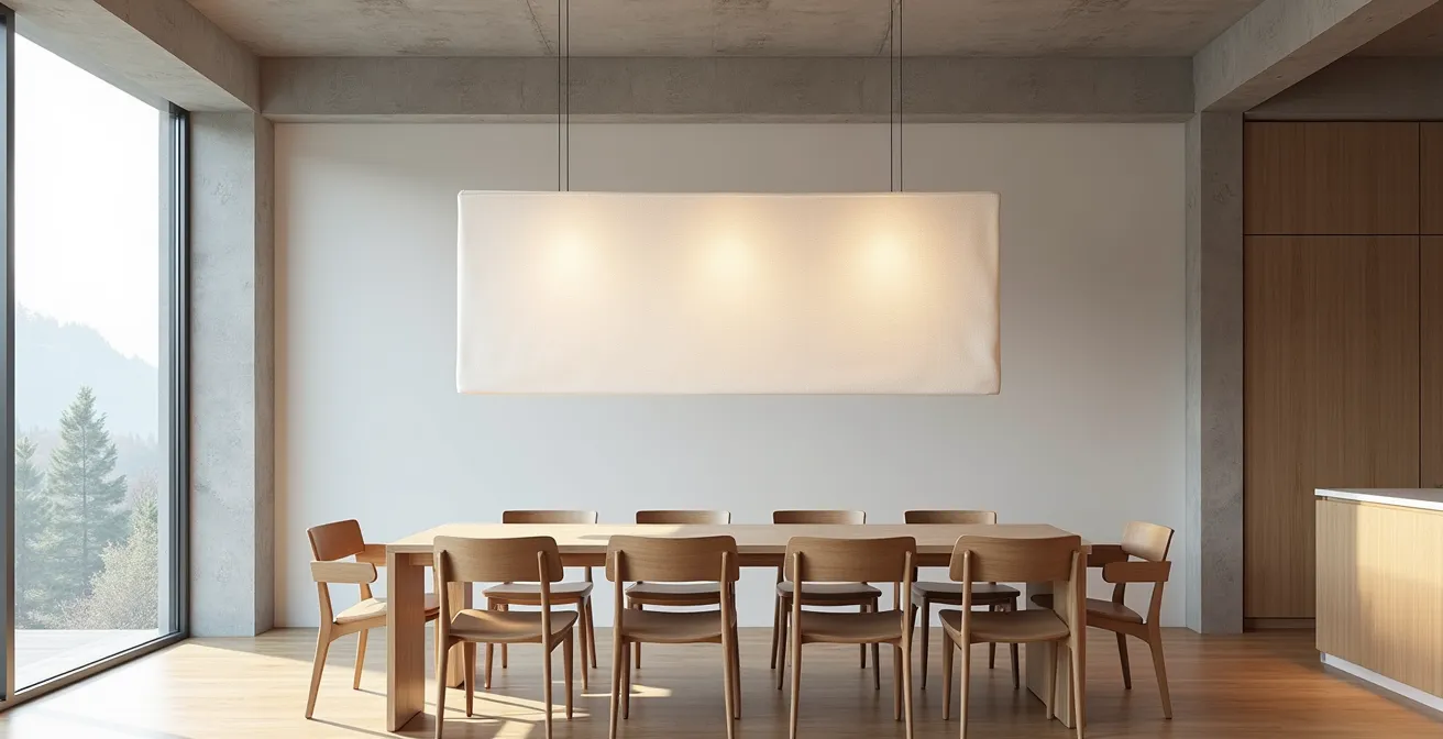 Elegantes Deckensegel über einem Esstisch in modernem Wohnraum