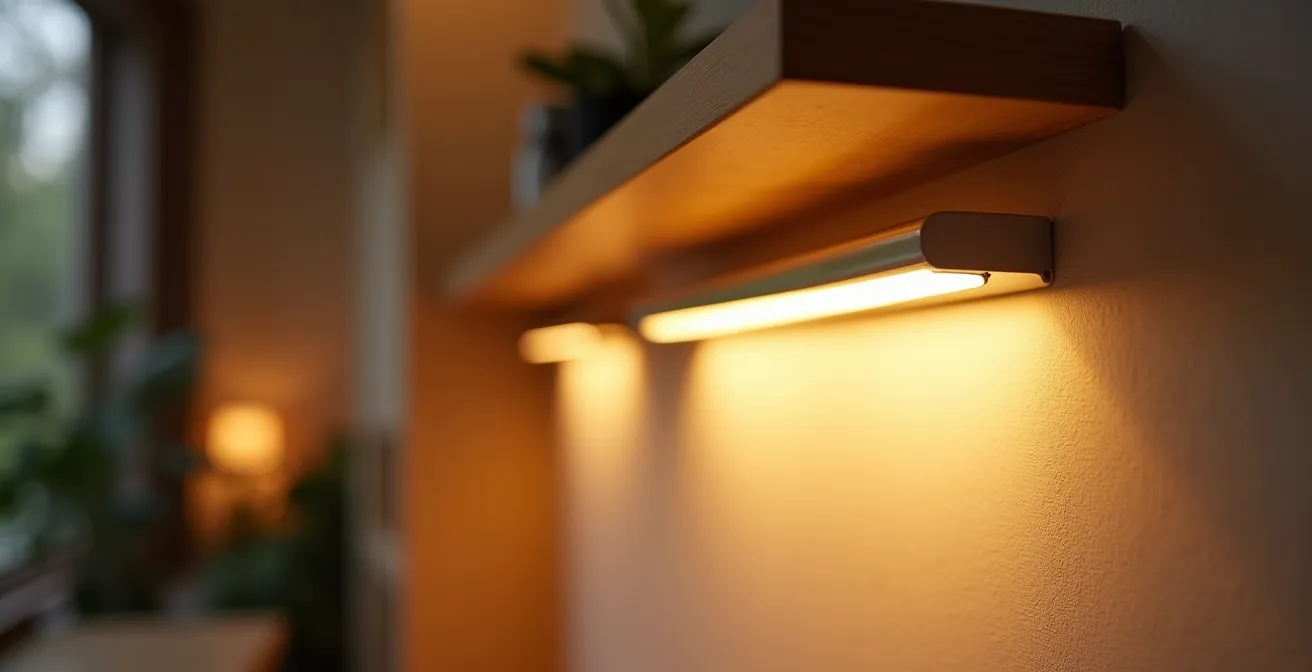 Nahaufnahme von moderner Dim-to-Warm LED-Beleuchtung mit warmer Farbtemperatur
