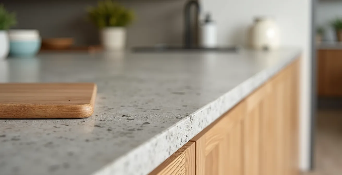 Fliessender Farbübergang zwischen Küchen- und Wohnbereich in moderner Schweizer Wohnung