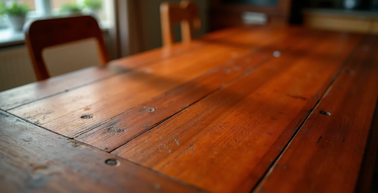 Kirschholz-Sideboard unter verschiedenen LED-Spots mit unterschiedlichen CRI-Werten zeigt Farbunterschiede