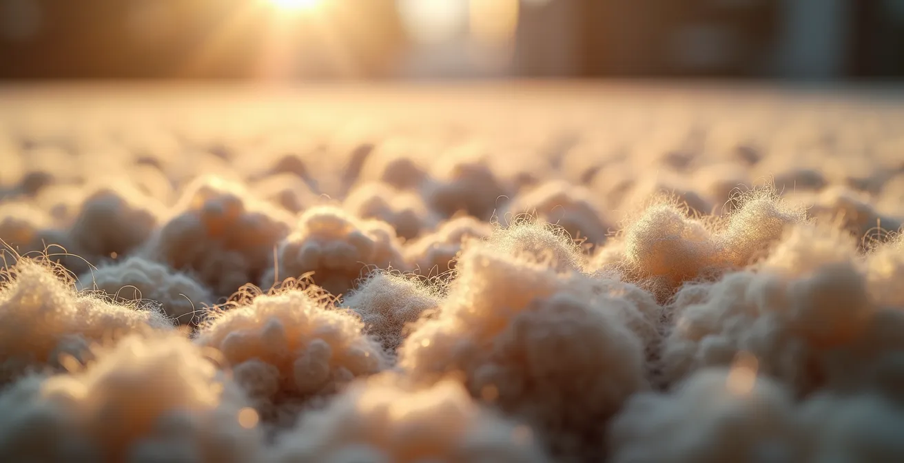 Makroaufnahme eines Hochflorteppichs mit sichtbarer Faserstruktur