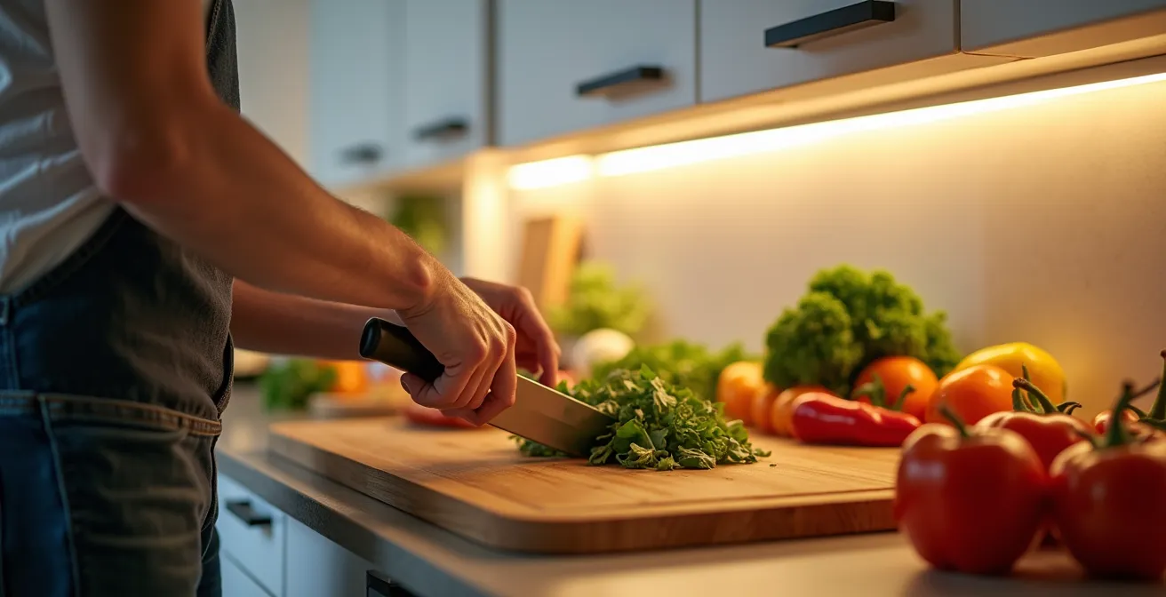 Küchenarbeitsplatz mit integrierter LED-Beleuchtung ohne Schattenwurf