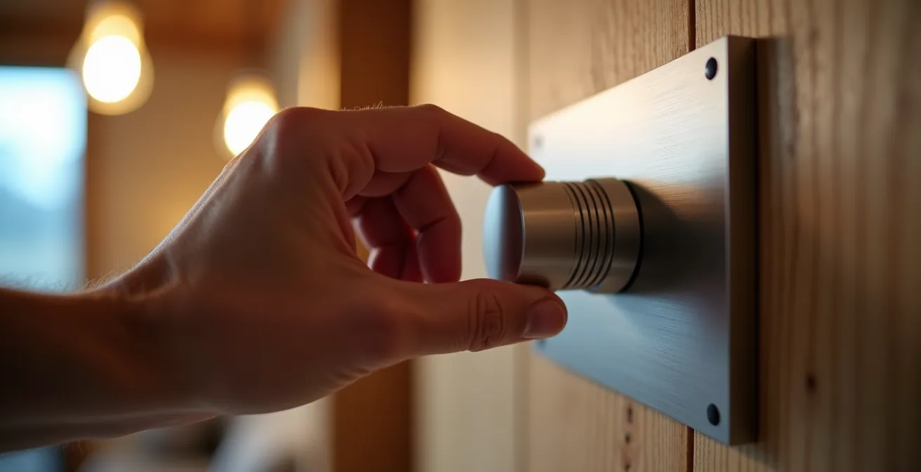 Nahaufnahme eines Feller LED-Universal-Dimmers in moderner Schweizer Wohnung