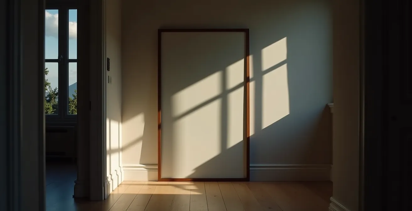 Strategisch platzierter Spiegel lenkt Tageslicht in einen dunklen Flur einer typischen Schweizer Altbauwohnung