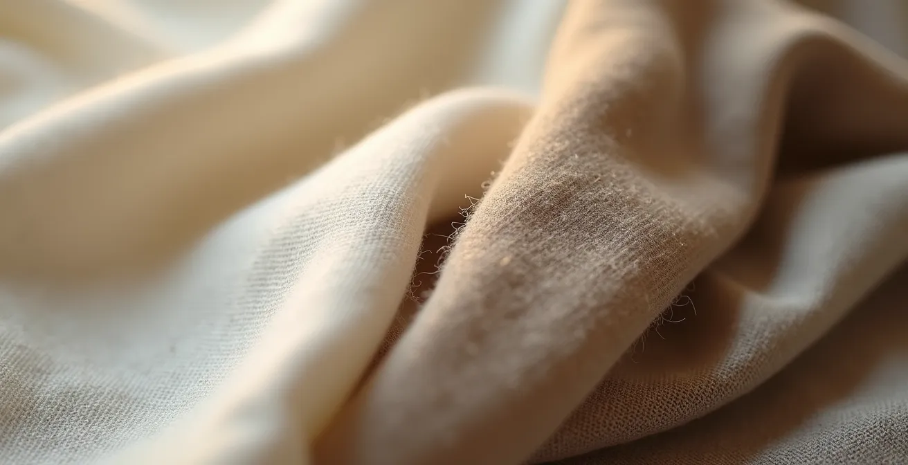 Nahaufnahme von Leinen- und Wolltexturen nebeneinander