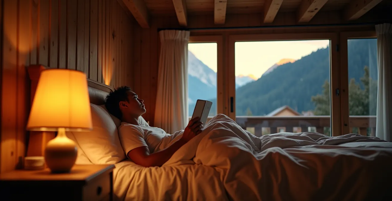 Gemütliches Schweizer Schlafzimmer mit warmem Abendlicht