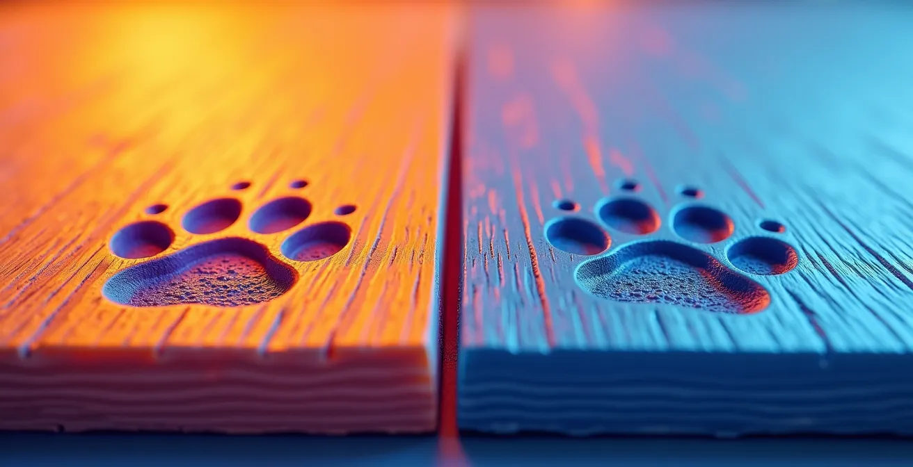 Wärmebild zeigt Temperaturunterschiede zwischen Parkett und Vinyl bei Fussbodenheizung