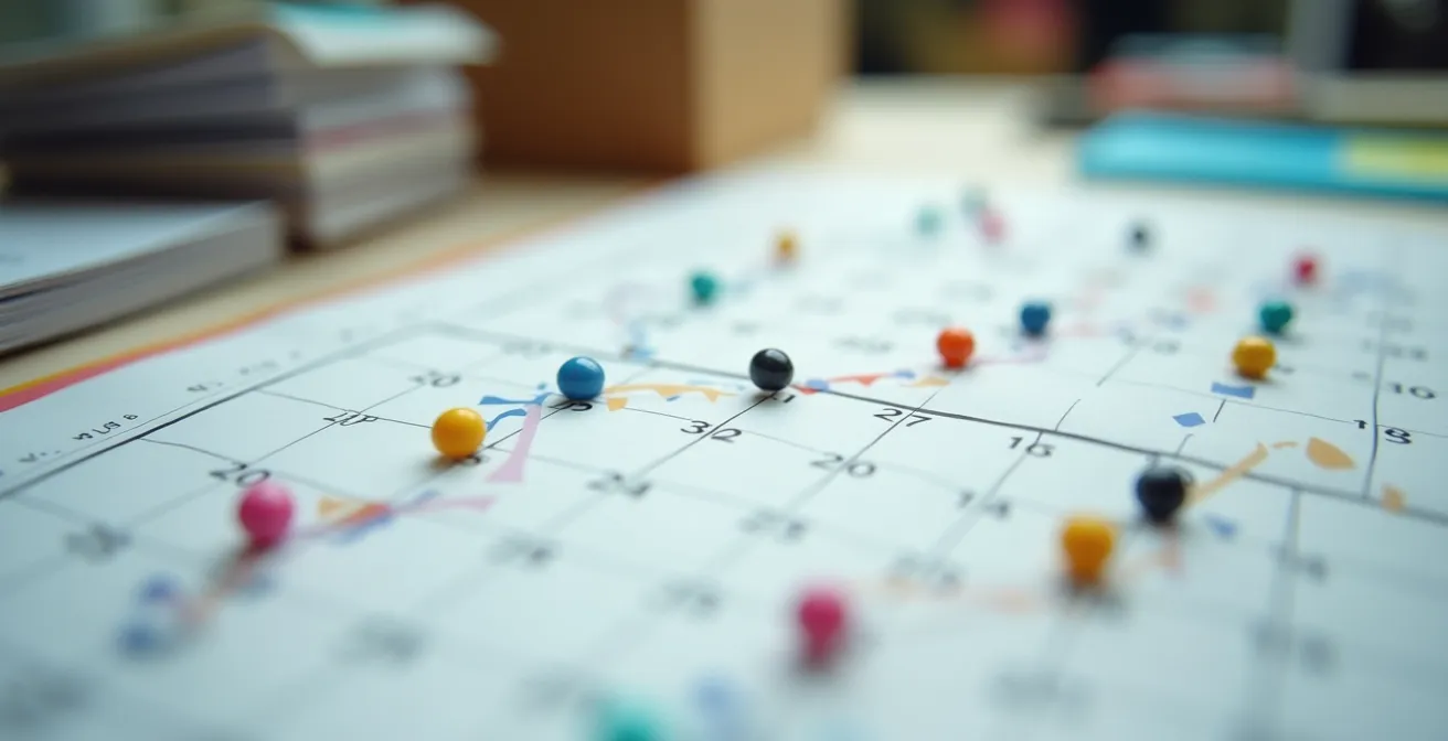 Übersichtlicher Umzugskalender mit wichtigen Meilensteinen für Schweizer Zügeltermine